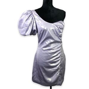 & Other Stories Metallic One-Shoulder Mini Dress in Lilac Purple Size 8